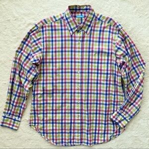 J.McLaughlin blue pink plaid button down shirt 100% cotton size medium